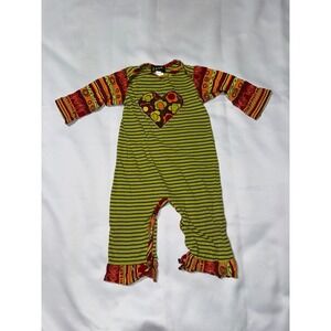 Zaza Couture Baby Girls Green Striped Heart Boho Romper One Piece 18 Months‎